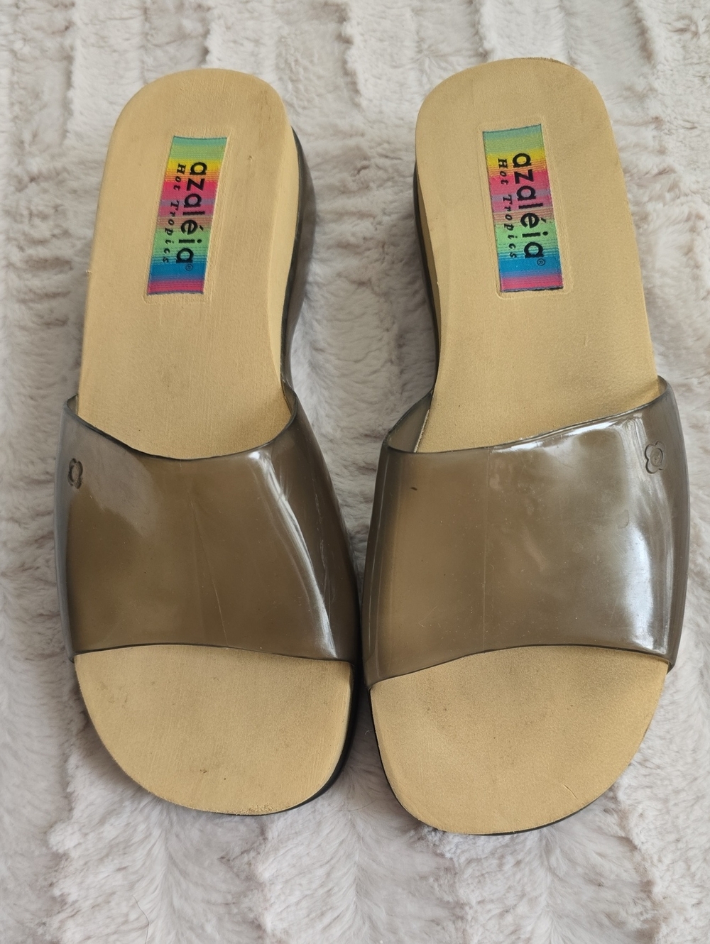 Azdela Smoky Brown Clear Slide Mules for Women